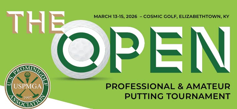 Green and white ad for The Open putting tournament at Golf Putting Course at Cosmic Golf, March 2026.