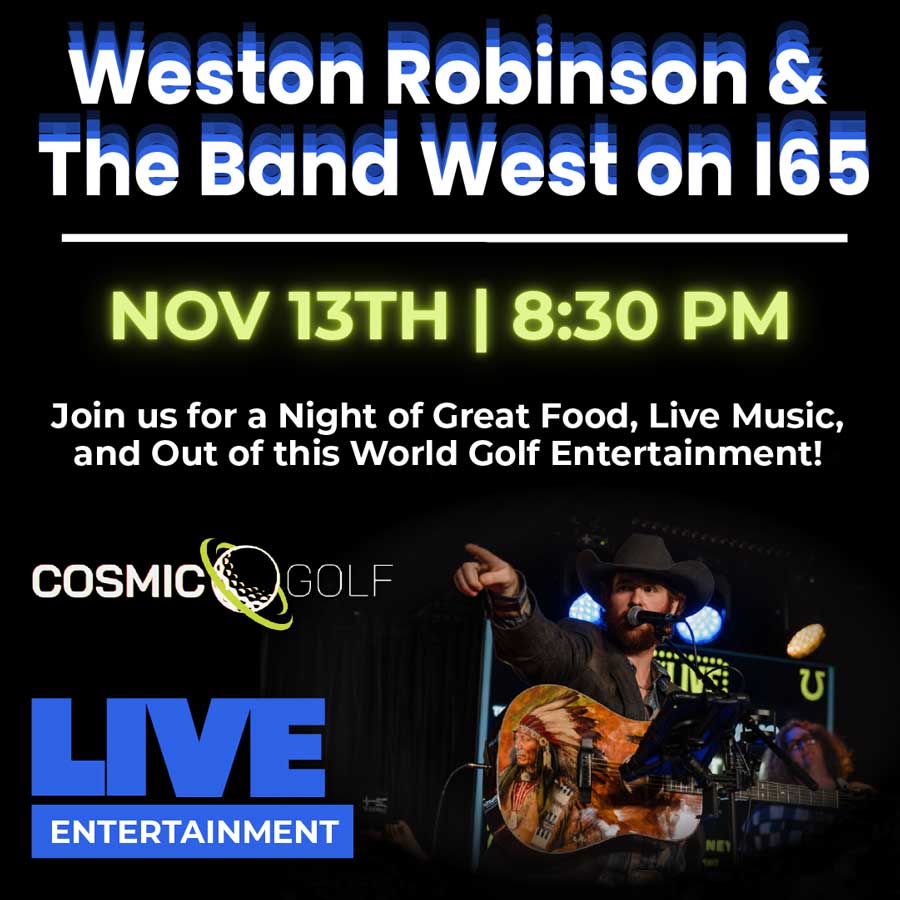 Westin Robinson & The Band West on I65 live at Cosmic Golf on November 13th starting at 8:30pm